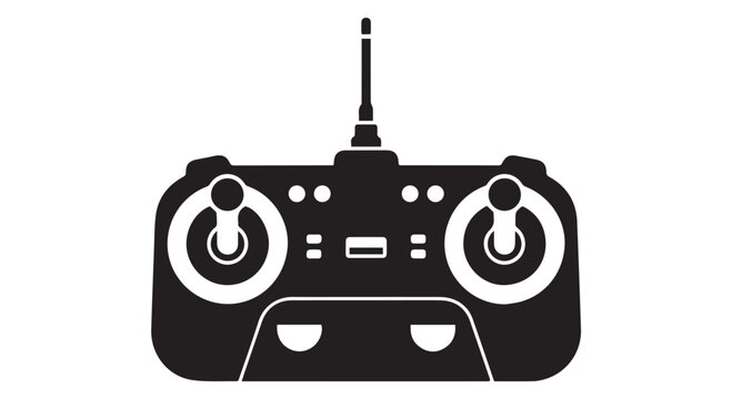 Black and white illustration of a remote controller with antenna for drone or robot