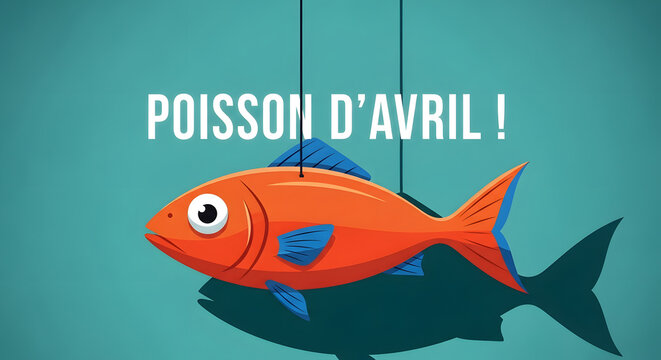 Vibrant orange fish with french april fools' day message