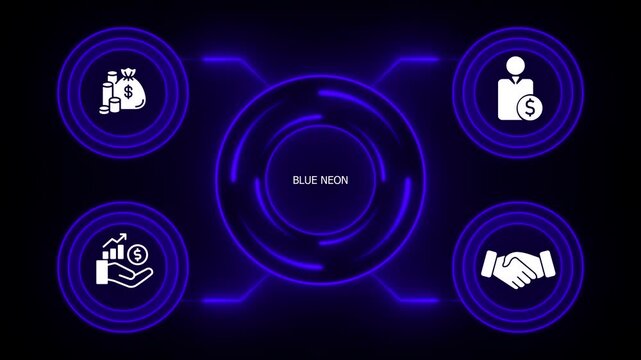Blue Neon Finance Set with Money Growth Investment and Partnership Symbols on Dark Background for Business and Financial Concepts