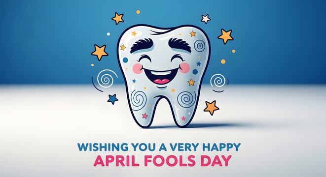 Happy april fools day smiling tooth illustration