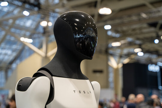 View of Tesla Robot (Optimus) at Canadian International AutoShow. Toronto, Canada - February 18, 2026.