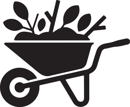 wheelbarrow with garden debris silhouette vector illustration
