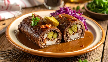 German Rouladen Beef Rolls with Gravy Traditional Sunday Meal