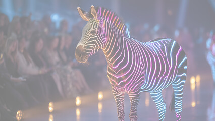 幾何学的なネオン模様が体中を走る幻想的なシマウマ