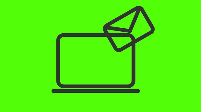 Email Delivery Concept: A digital representation of email delivery, featuring an envelope emerging from a laptop, set against a vibrant green backdrop, representing modern communication and messaging.