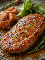 an experienced cook a filet fried with fresh food, meat and tender and soft flesh with a genuine taste