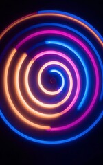 Fototapeta premium Neon spirals swirl in vibrant hues, creating mesmerizing light trails against a dark background.