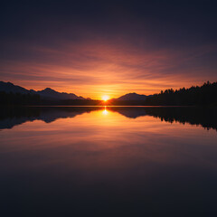 Serene Mountain Sunset Reflecting on a Calm Lake