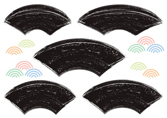 手描き筆タッチの和風扇型フレームセット/黒