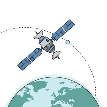 Modern Satellite Orbiting Earth with Solar Panels and Antennas