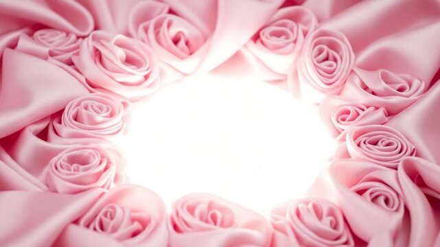 Pink satin rose frame on a white background isolated on white background