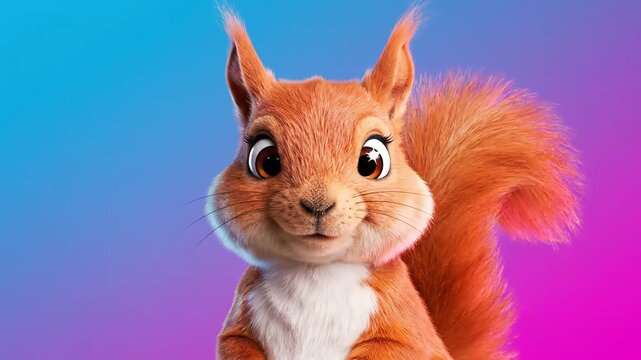 Cheerful Animated Squirrel with a Bright Smile on a Vibrant Gradient Background for Kids' Entertainment and Digital Campaigns.
