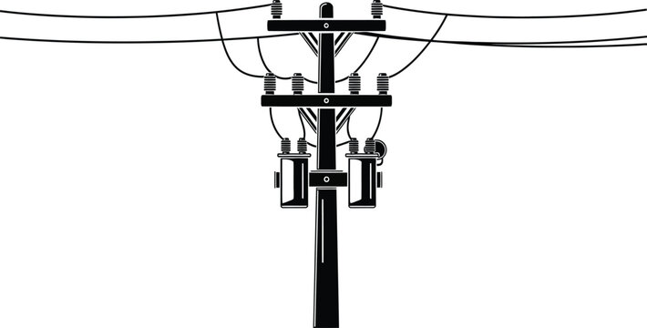 Electricity pylon with wires on top against a plain for industrial or infrastructure concepts