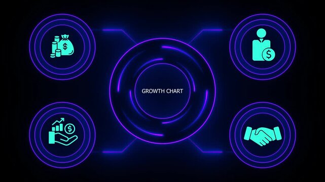 Business Growth Chart Infographic Template Neon Blue Financial Symbols financial infographic neon blue growth chart template