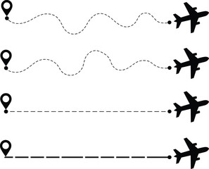 Airplane flight routes set with location pins, dotted travel path collection © MSTMONIRA
