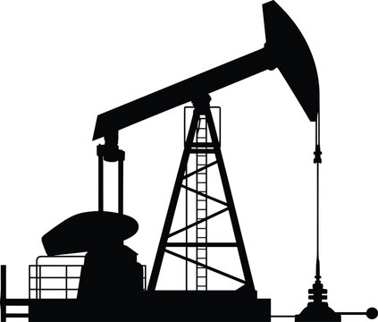 Oil pumpjack silhouette icon, petroleum drilling rig energy industry production illustration