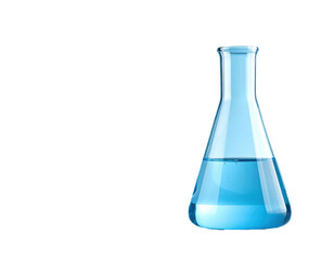 Clear, blue liquid in a laboratory flask on black