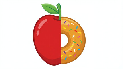 Obraz premium Half Apple Half Donut Healthy vs Junk Food Vector Concept 