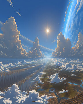 Planetary scale technology transforming Earth into an interstellar vessel powered by countless towering engines