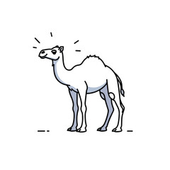 Fototapeta premium Cute cartoon camel standing alone in profile view