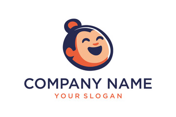 Happy Smiling Cartoon Child Face Logo Design Template