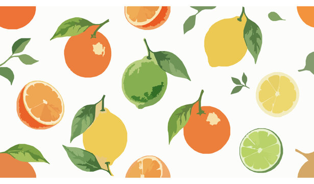 Watercolor citrus seamless pattern vector orange lemon lime fruit botanical design