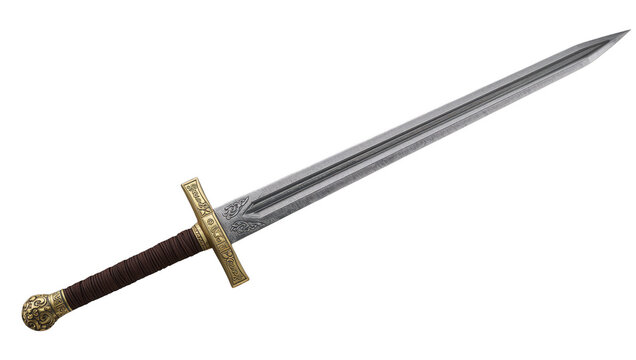 Medieval sword with ornate hilt and dark handle