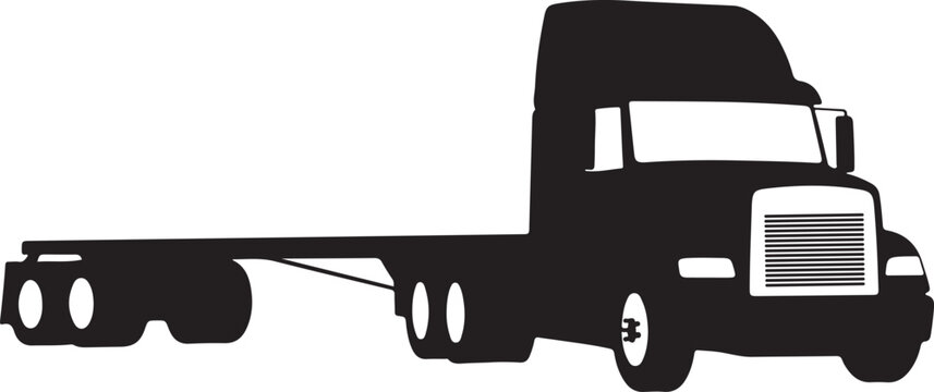 silhouette of semi truck with flatbed trailer vector illustration