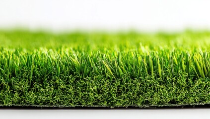 Naklejka premium Close-up macro shot of artificial turf showing its dense texture and vibrant green color