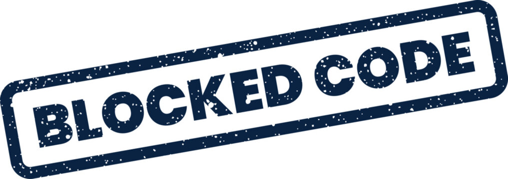 Digital security concept with a textured stamp displaying the words BLOCKED CODE, indicating programming restriction