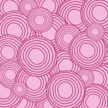 Pink Onion Slice Seamless Pattern Abstract Vector Background. Red Onion Slice Top View Vector Illustration.