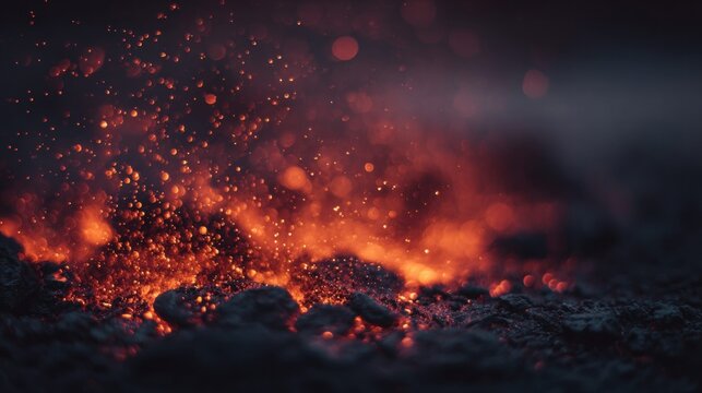 Glowing embers burst upwards, creating an intense display of fiery energy and light.