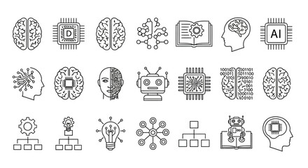 Collection of Artificial Intelligence and Technology Icons Representing Innovation and Machine Learning Concepts
