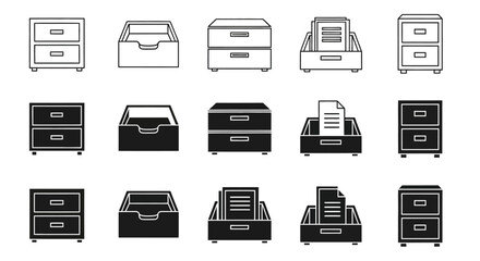 Collection of Filing Cabinet Icons in Various Styles and Views