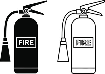 Two fire extinguishers one black and one white in simple line art style for safety or emergency concepts