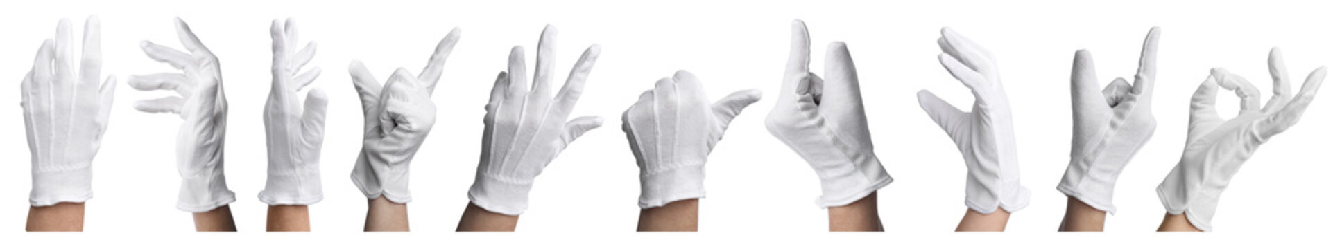 Hands in cloth glove isolated on white, set