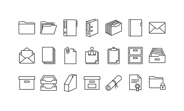 Folder and document icons representing office organization on white