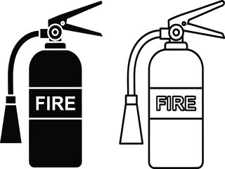 Two fire extinguishers one black and one white in simple line art style