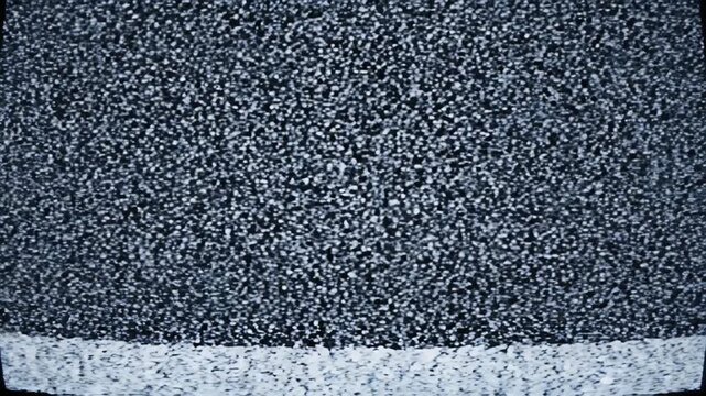 Static Noise on TV Screen with White Line Interference, Analog Television Signal Loss, Retro Broadcast Glitch.