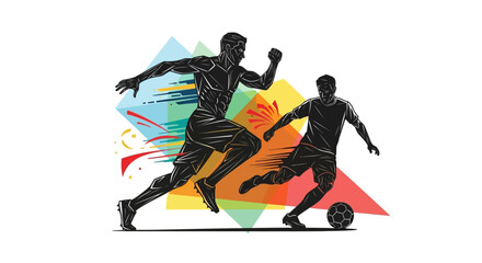 Dynamic soccer players in action against colorful abstract background. © Dlomiro