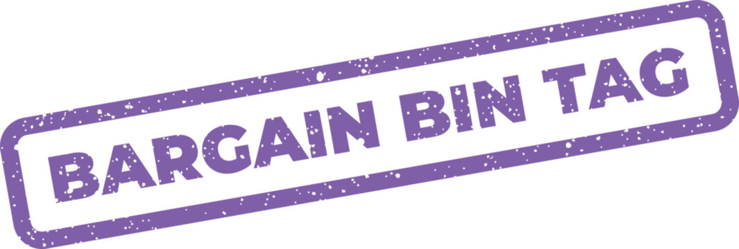 Distressed rectangular rubber stamp with the bold text Bargain Bin Tag highlighting special offers and labels