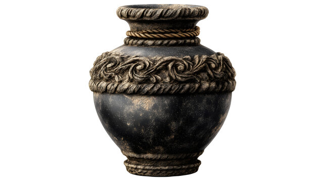 Roman dolium storage jar, rope-impressed pattern around the shoulder, isolated on white background