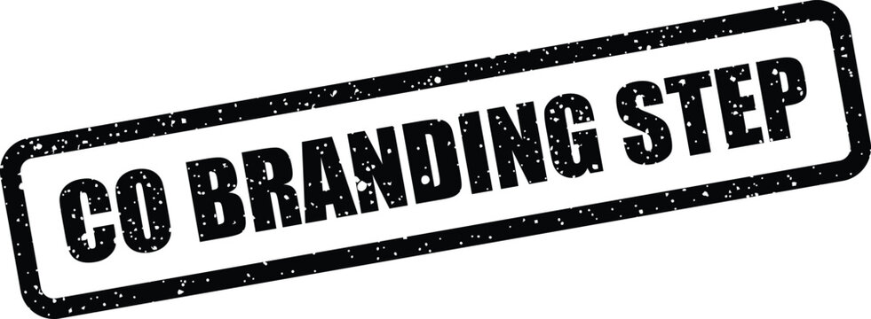 Distressed rectangular stamp displaying the key business instruction co branding step in a clear tilted format