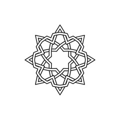 Geometric star pattern design element, a symmetrical illustration featuring shapes and lines, viewed from directly above
