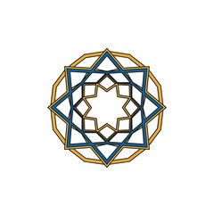 Geometric star pattern illustration showcasing intricate design elements in a circular formation viewed from a direct perspective