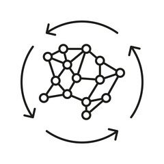 Neural Network With Arrows Line Icon. Machine Learning, Ai Model Training, And Data Processing Outline Symbol. Artificial Intelligence Concept. Editable Stroke. Isolated Vector Illustration