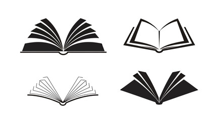 Assorted Open Book Icon Set Silhouettes for Educational and Design Projects.