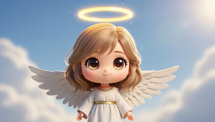 Naklejka premium Divine Protector: A celestial being, embodies grace, purity, and benevolence. With delicate wings and a radiant halo, it stands as a symbol of hope.