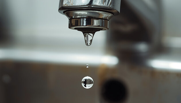A dripping faucet highlights the importance of water conservation and efficient use of this precious resource.