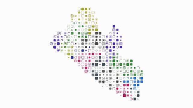 Liberia animated country shape. Pulsating colored dots on the map of the country. Large size rounded square blocks. Digital style Liberia map on white background. Creative animation video.